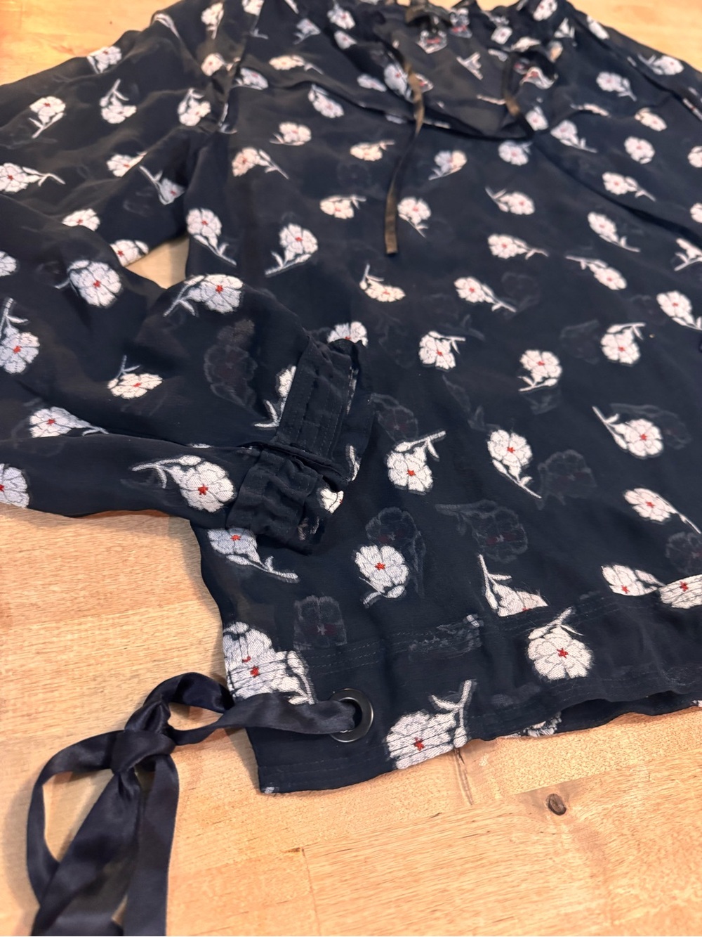 rag & bone The Bennet silk Black Sheer Floral Tie-Neck Blouse - Picture 7 of 10